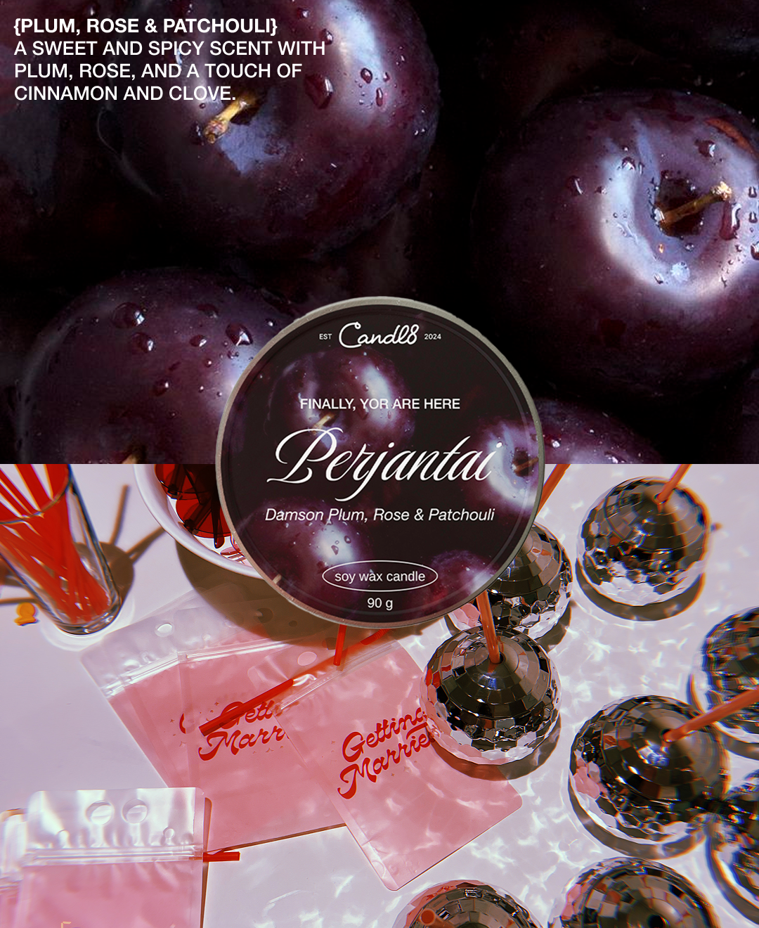 "Perjantai" Candle 90g - Damson Plum, Rose & Patchouli Scent