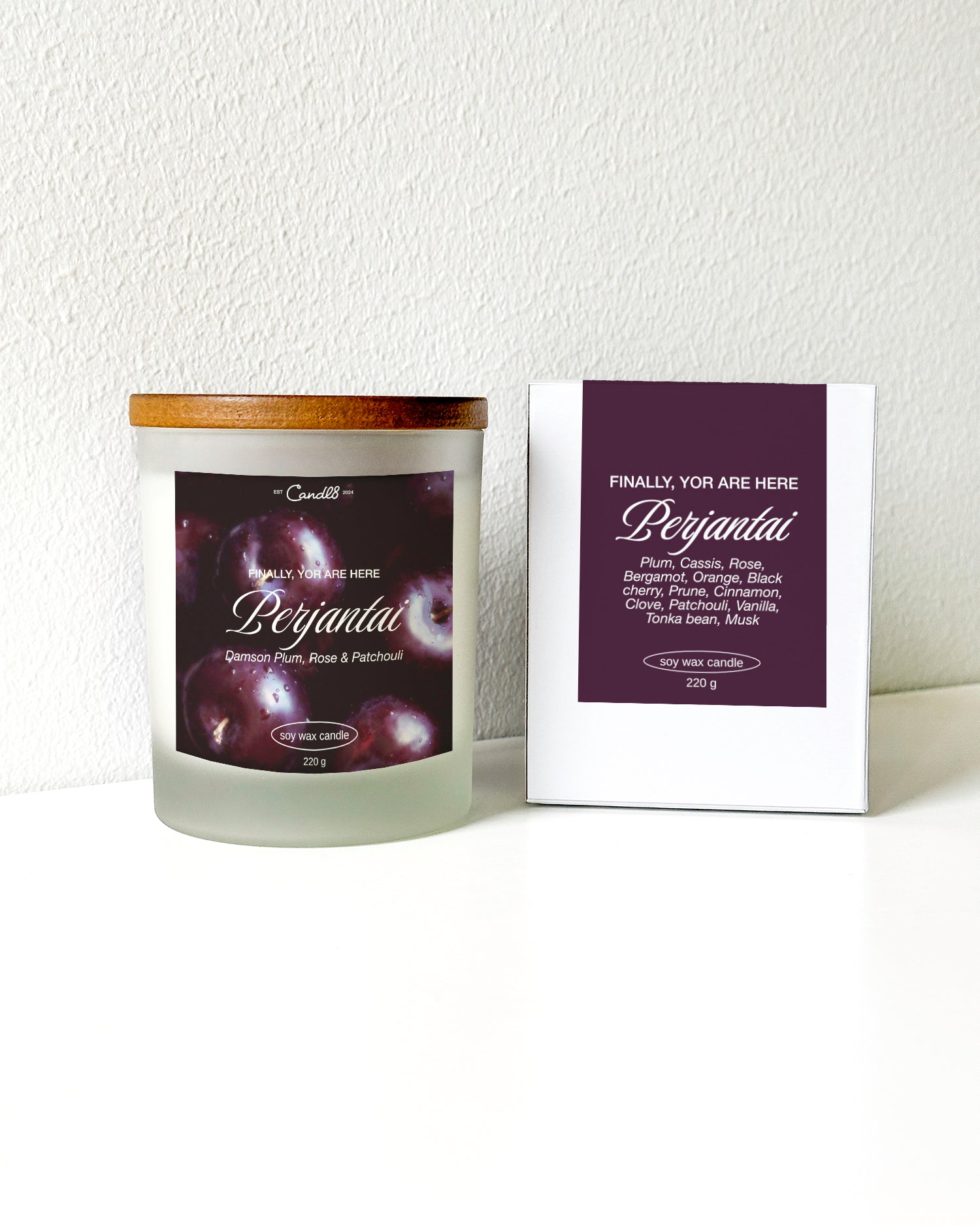 Perjantai Damson Plum, Rose Patchouli Scented Candle Wooden