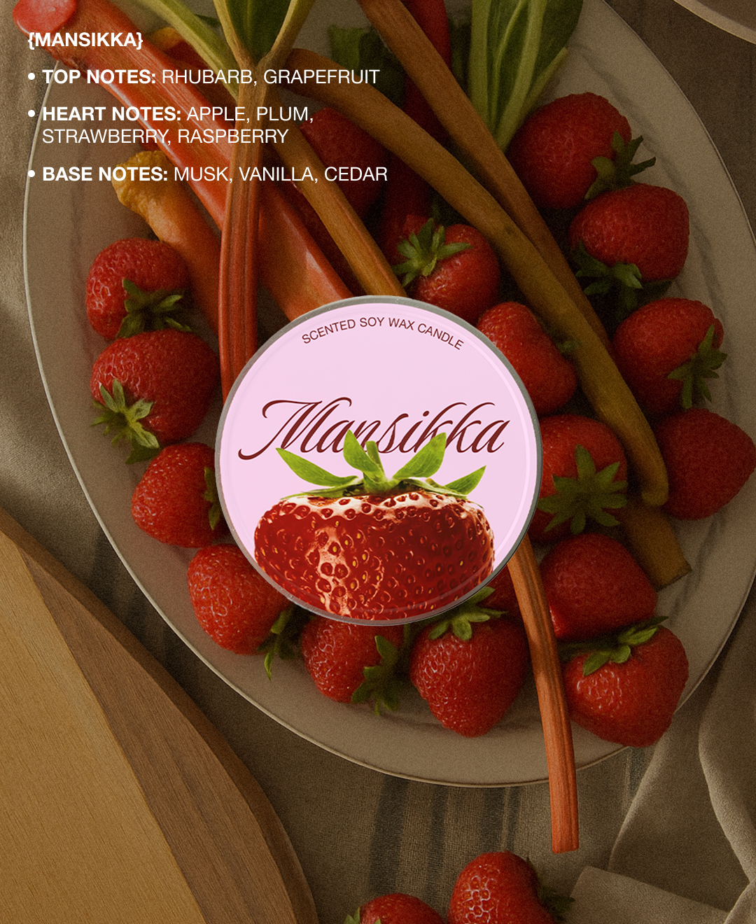 "Mansikka" Candle 90g - Rhubarb & Strawberry Scent