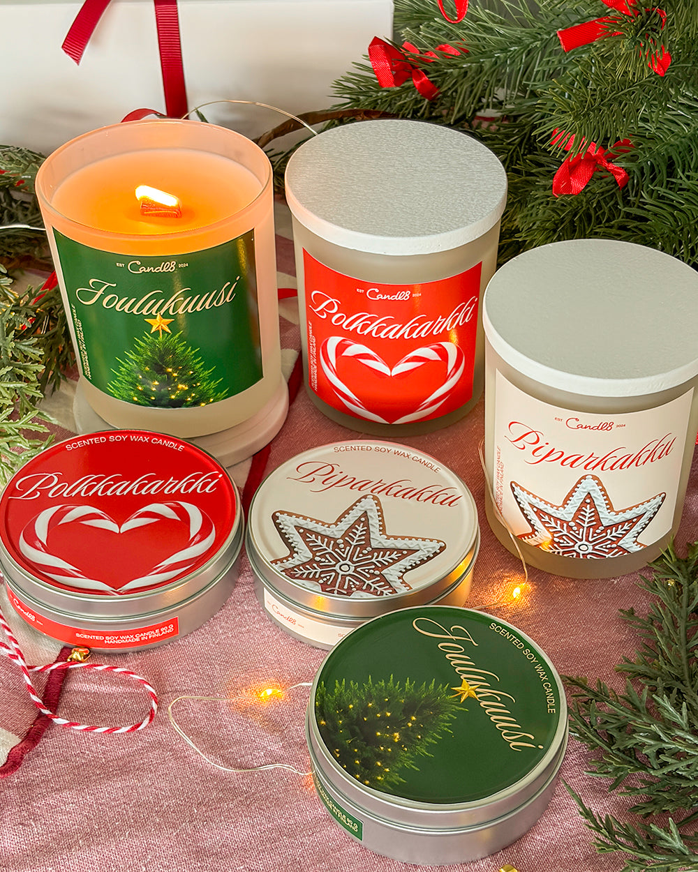 "Polkkakarkki" Candle 220g - Candy Cane Scent