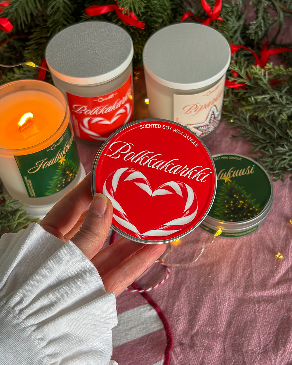 "Polkkakarkki" Candle 90g - Candy Cane Scent