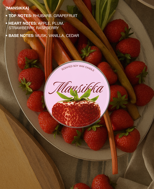 "Mansikka" Candle 90g - Rhubarb & Strawberry Scent
